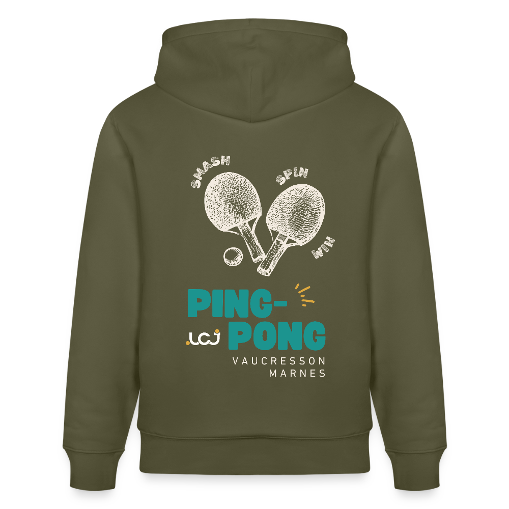 Sweat à capuche bio Ping-pong - vert kaki